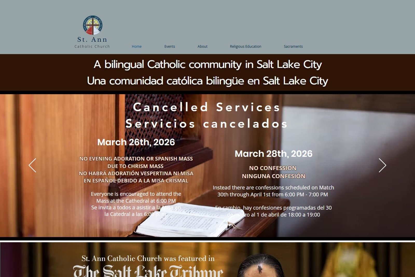 St. Ann Catholic Church in Utah, shown on its official venue website